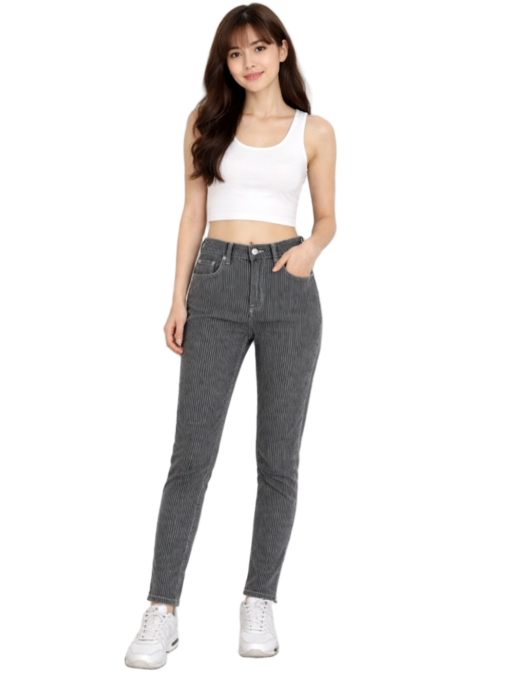 lauren ralph lauren black and white striped mid rise skinny ankle pants